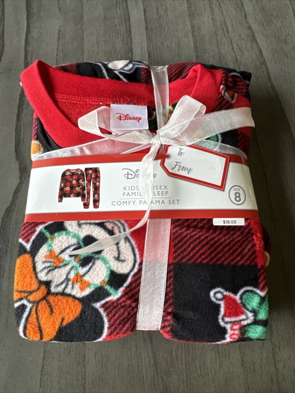 Christmas Disney Kids Pajama Set Red & Black Plaid Mickey & Minnie Graphic 8 NWT